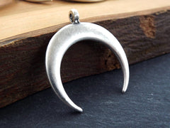 Crescent Pendant, Silver Crescent, Double Horn Pendant, Moon Pendant, Silver Double Horn, Tribal Pendant, Ethnic, Matte Silver Plated 1PC