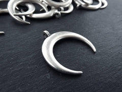 Crescent Pendant, Silver Crescent, Double Horn Pendant, Moon Pendant, Silver Double Horn, Tribal Pendant, Ethnic, Matte Silver Plated 1PC