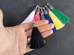 Royal Blue Silk Thread Tassel Pendant with Tiered Matte Antique Silver Plated Cap - Jewelry Making Tassel Supplies - 76mm = 3 inches - 1 pc