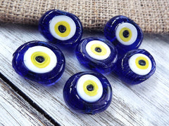 6 Navy Blue Evil Eye Nazar Glass Bead Yellow Iris Traditional Turkish Handmade Protective Lucky Amulet  26 mm VALUE PACK Turkish Glass Beads