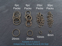 8mm Twisted Etched Jump Rings Antique Bronze Plated - 30pcs