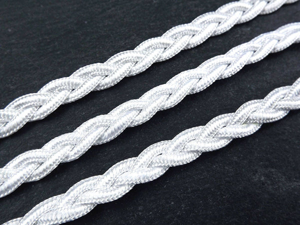 White Braided Plait Cord Satin Silk Cord Trim - 3 Ply - 1 meters - 1.09 Yards