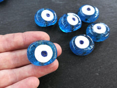 6 Aegean Blue Evil Eye Nazar Glass Bead Traditional Turkish Handmade Protective Lucky Amulet  26 mm VALUE PACK - Turkish Glass Beads