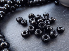 BULK - 50 Black Rustic Glass Bead - Traditional Turkish Artisan Handmade - 8mm - Turkish Glass Beads