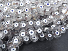 6 Clear Evil Eye Nazar Glass Bead, Good Luck Charm, Protective Amulet Talisman, Traditional Turkish Handmade Glass Beads, 26mm