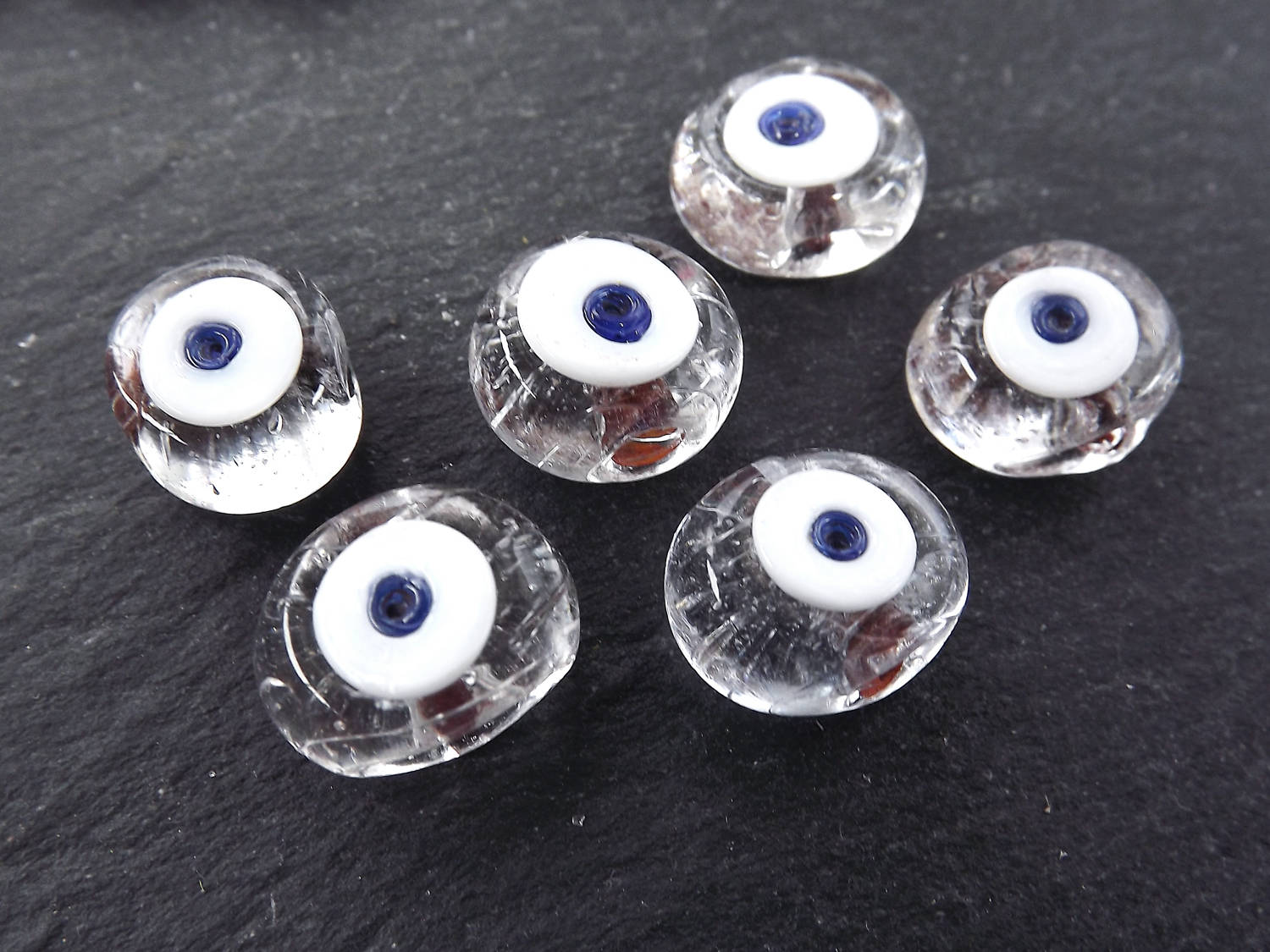 Clear Evil Eye, Evil Eye Beads, Evil Eye Bead, Turkish Evil Eye, Clear Glass Bead, Artisan, Greek Eye, Handmade, Nazar, Turkish, 16mm, 6pc