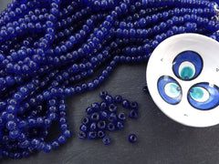BULK - 50 Navy Blue Rustic Glass Bead - Traditional Turkish Artisan Handmade - 8mm - Turkish Glass Beads