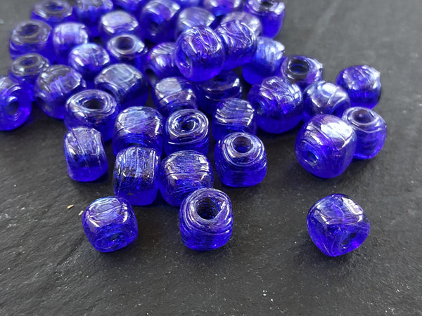 30 Navy Blue Rustic Cube Glass Bead, Square Beads, Turkish Glass Beads, Blue Glass Beads, Artisan Beads