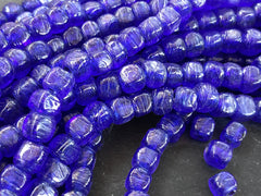 30 Navy Blue Rustic Cube Glass Bead, Square Beads, Turkish Glass Beads, Blue Glass Beads, Artisan Beads, Handmade Beads - 7mm BULK -