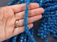 30 Aegean Blue Glass Beads Rustic Cube Square Bead Traditional Turkish Artisan Handmade Beading 7mm - Turkish Glass Beads