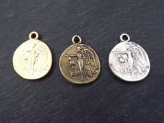 Greek Medallion Rustic Cast Coin Pendant Pamphylia Silver Tetradrachm Athena Greek Mythology Greek Goddess - Antique Bronze Plated - 2pc