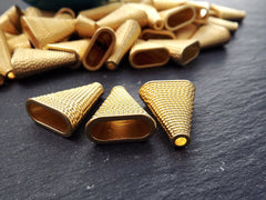 3 Large Dotted Twisted Weave Detail Flat Cone Bead End Caps -  22k Matte Gold Plated  Round Bead caps