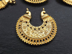 Large Exotic Filigree Chandelier Earring Component Pendant with Two loops Floral Detail - 22k Matte Gold Plated