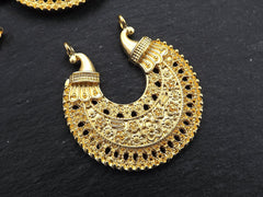 Large Exotic Filigree Chandelier Earring Component Pendant with Two loops Floral Detail - 22k Matte Gold Plated