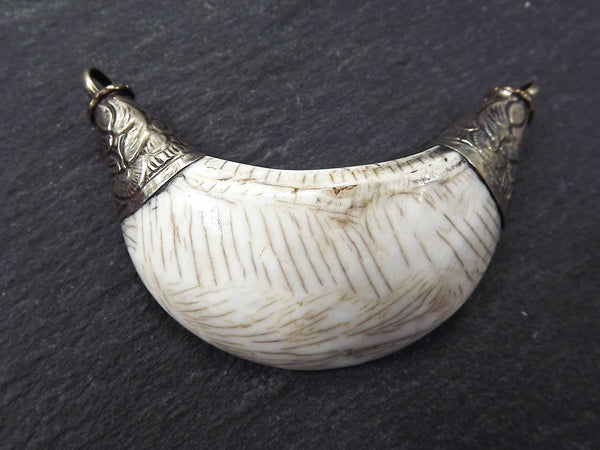 Large Conch Shell Tribal Necklace Collar Pendant - Plain - Nepalese Handmade Silver Plated Brass