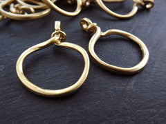 Twisted Circle Loop Pendant Connector Link, Gold Ring Closed Loop, 22k Matte Gold Plated, 2 PC