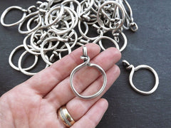 Twisted Circle Ring Closed Loop Pendant Connector Link  - Matte Antique Silver Plated - 2 PC