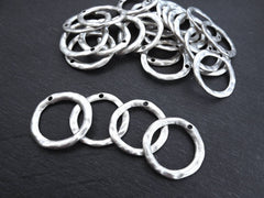 Large Organic Round Silver Ring Closed Loop Pendant Connector with Hole - Matte Antique Silver Plated - 4 PC