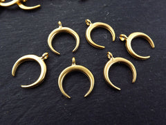 6 Gold Crescent Double Horn Charms, Crescent Pendant, Tribal Charms, Moon Charms, Bracelet Charms, 22k Matte Gold Plated