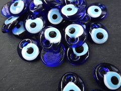 3 Small Blue Evil Eye Bead Pendant Blue Turkish Nazar Glass - 35mm - NEW SIZE!