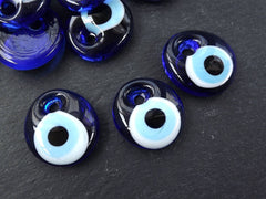 3 Small Blue Evil Eye Bead Pendant Blue Turkish Nazar Glass - 35mm - NEW SIZE!