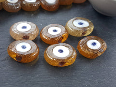 6 Caramel Honey Yellow Evil Eye Nazar Glass Bead Traditional Turkish Handmade Protective Lucky Amulet  26 mm VALUE PACK Turkish Glass Beads