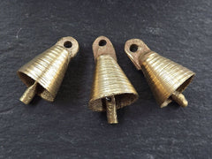 3 Small Rustic Cast Raw Brass Tribal Ethnic Bell Pendant - Jewelry Supplies Home Decoration Costume Design - No:1 Bar Clapper - 3pc