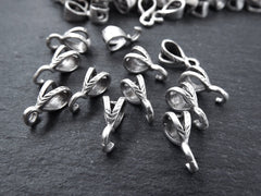 12 Pendant Bails Charm Holder Bail, Pendant Connector, Necklace Bail, Bead Bail, Matte Antique Silver Plated