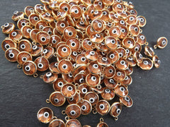 5 Peach Orange Evil Eye Nazar Crystal Charms - Gold Plated Brass Bezel