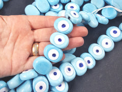 6 Powder Blue Evil Eye Nazar Glass Bead - Traditional Turkish Handmade Protective Lucky Amulet  26 mm - VALUE PACK - Turkish Glass Beads