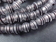 8 Chunky Artisan Handmade Matte Frosty Clear Black Spiral Glass Bead - 13mm - BE121