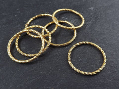 25mm Twisted Etched Gold Jump Rings - Round Gold Findings, Gold Supplies, Link, Ring, Loop 22k Gold Plated - 6pcs