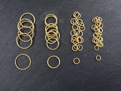 25mm Twisted Etched Gold Jump Rings - Round Gold Findings, Gold Supplies, Link, Ring, Loop 22k Gold Plated - 6pcs