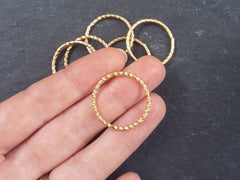 25mm Twisted Etched Gold Jump Rings - Round Gold Findings, Gold Supplies, Link, Ring, Loop 22k Gold Plated - 6pcs