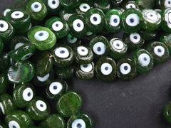 6 Moss Green Evil Eye Nazar Glass Bead Traditional Turkish Handmade Protective Lucky Amulet  26 mm VALUE PACK - Turkish Glass Beads