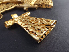 Extra Large Turkish Caftan Pendant with Bail Tulip Fretwork Pattern Turkish Jewelry Making Supplies 22k Matte Gold Plated - 1PC