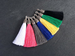 Yellow Iris Silk Thread Tassel Pendant with Tiered Matte Antique Silver Plated Cap - Jewelry Making Tassel Supplies - 76mm = 3 inches - 1 pc