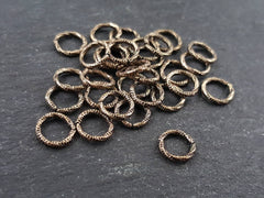 8mm Twisted Etched Jump Rings Antique Bronze Plated - 30pcs