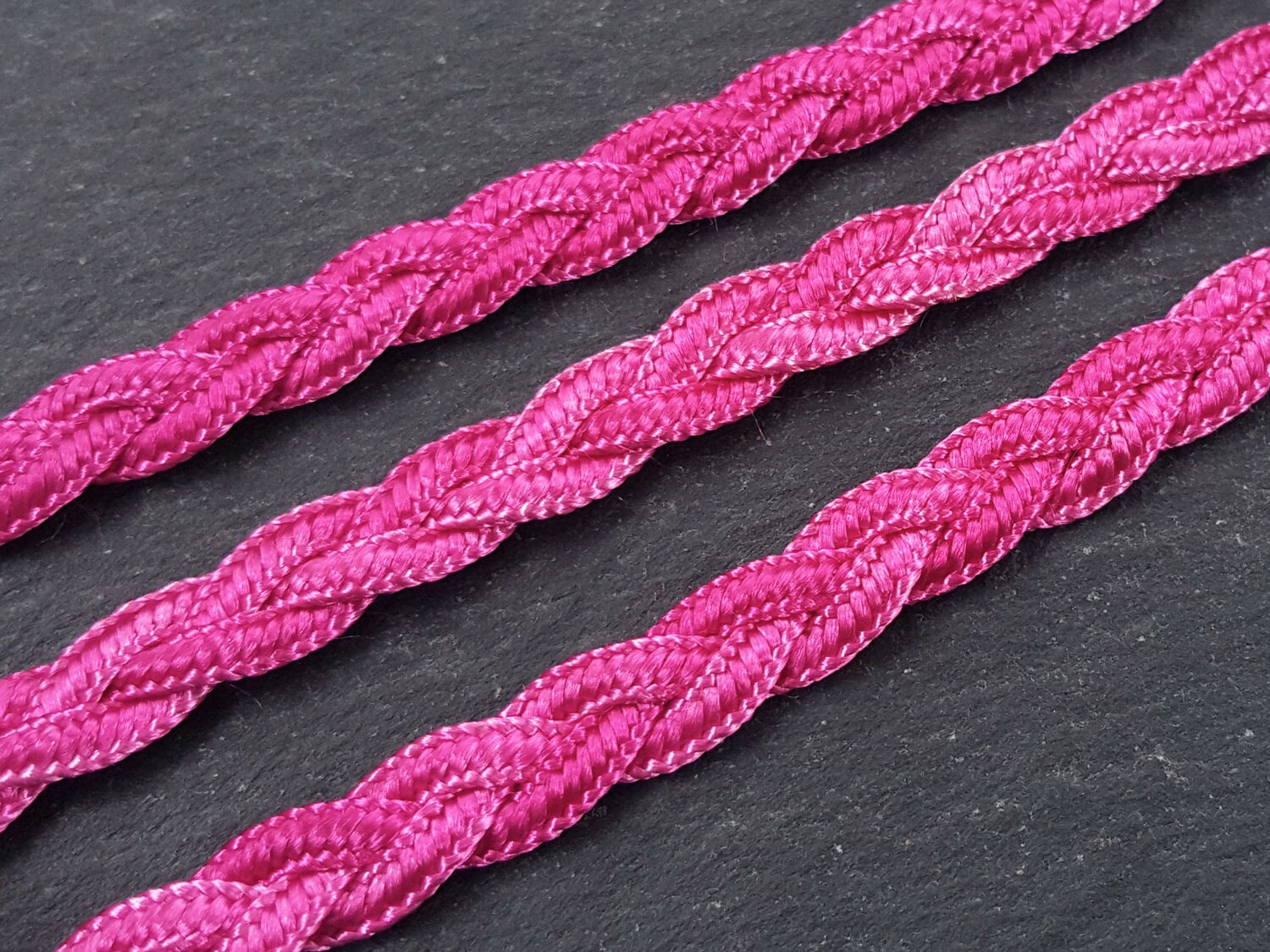 Hot Pink Braided Plait Cord Satin Silk Cord Trim - 3 Ply - 1 meters - 1.09 Yards