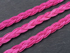 Hot Pink Braided Plait Cord Satin Silk Cord Trim - 3 Ply - 1 meters - 1.09 Yards