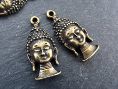 Tibetan Buddha Pendant Charms, Yoga Jewelry, Meditation Necklace, Buddha Face, Charm Antique Bronze Plated - 2PC