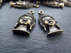 Tibetan Buddha Pendant Charms, Yoga Jewelry, Meditation Necklace, Buddha Face, Charm Antique Bronze Plated - 2PC