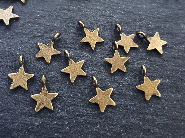 20 Bronze Mini Star Charms, Bronze Stars, Tiny Star Charms, Drop Charm, Mini Star Pendant, Bracelet Charms, Boho, Antique Bronze Plated