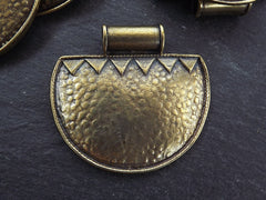 Extra Large Semi Circular Hammered Tribal Pendant Half Circle with Triangle Pattern Antique Bronze Plated Turkish Jewelry Supplies