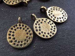 3 Small Dotted Round Disc Pendants with Side Facing - Antique Bronze Plated