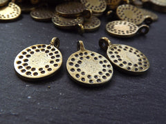 3 Small Dotted Round Disc Pendants with Side Facing - Antique Bronze Plated