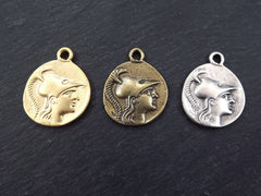 Gold Greek Coin, Gold Medallion, Rustic Cast Pendant, Replica Coin, Gold Coin, Pamphylia, Tetradrachm, Athena, 22k Matte Gold Plated - 2pc