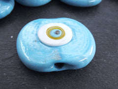 Large Sky Blue Evil Eye Nazar Glass Bead with Yellow Iris - Traditional Turkish Artisan Handmade