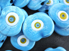 Large Sky Blue Evil Eye Nazar Glass Bead with Yellow Iris - Traditional Turkish Artisan Handmade