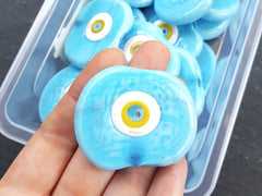 Large Sky Blue Evil Eye Nazar Glass Bead with Yellow Iris - Traditional Turkish Artisan Handmade